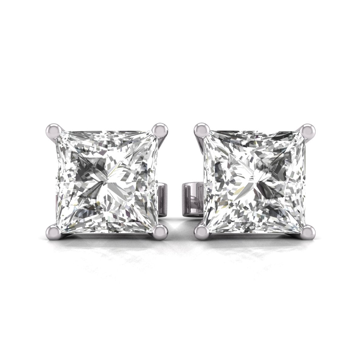 Princess Cut Lab Grown Diamond Solitaire Stud Earrings with Basket Setting Pushbacks