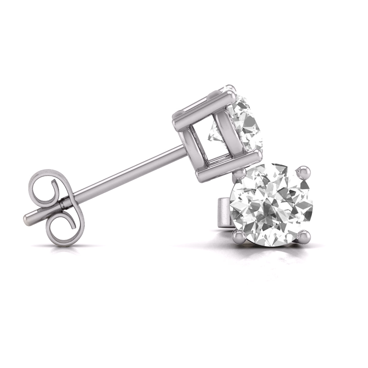 Round Lab Grown Diamond Solitaire Stud Earrings with Basket Setting Pushbacks