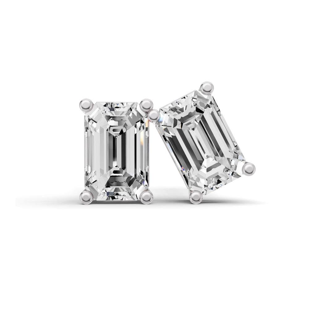Lab Grown Emerald Shape Diamond Solitaire Earrings with Prong Setting lab-grown diamond ring IGI certified 14K gold