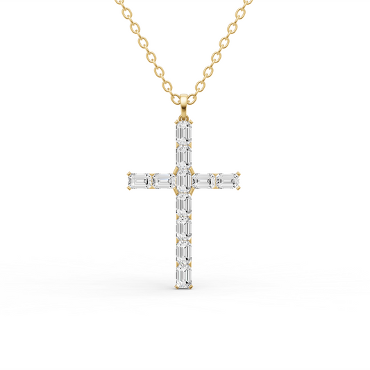 Emerald Cut Lab Grown Diamond Cross Pendant Prong Setting lab-grown diamond necklace IGI certified 14K gold