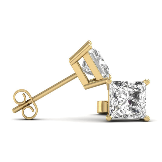 Princess Cut Lab Grown Diamond Solitaire Stud Earrings with Basket Setting Pushbacks