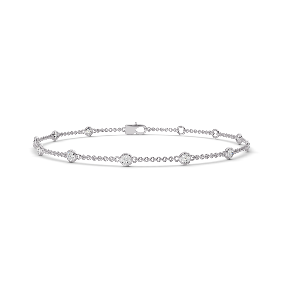 Round Diamond Station Bracelet in 14K White Gold