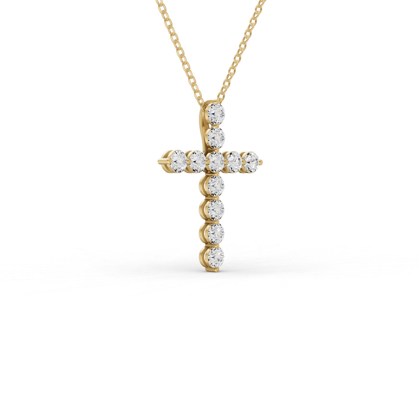 Round Lab Grown Diamond 11 Stone Shared Prong Cross Pendant