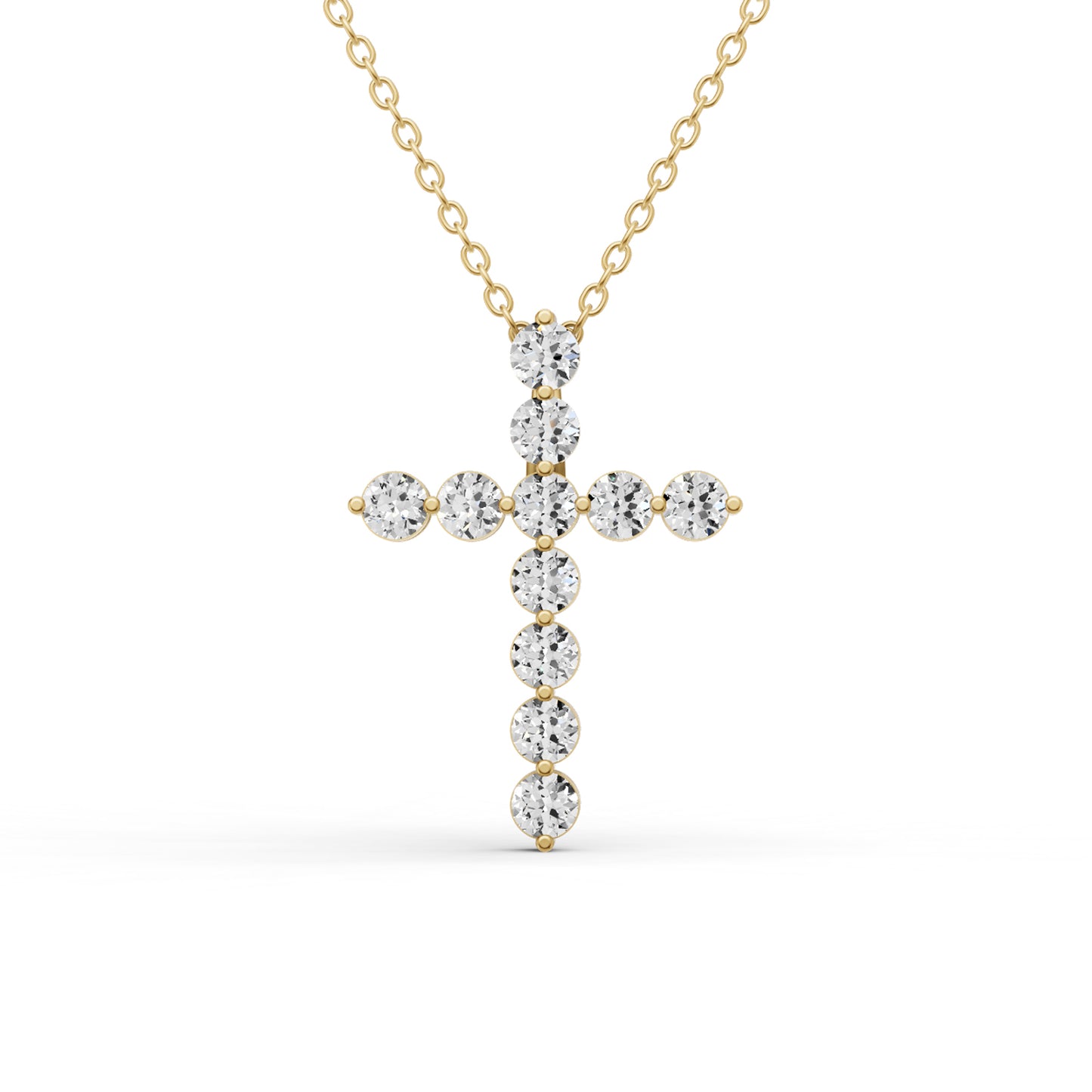 Round Lab Grown Diamond 11 Stone Shared Prong Cross Pendant