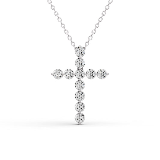 Round Lab Grown Diamond 11 Stone Shared Prong Cross Pendant