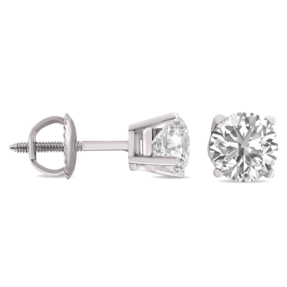 Round Lab Grown Diamond Solitaire Stud Earrings with Basket Setting Screwbacks