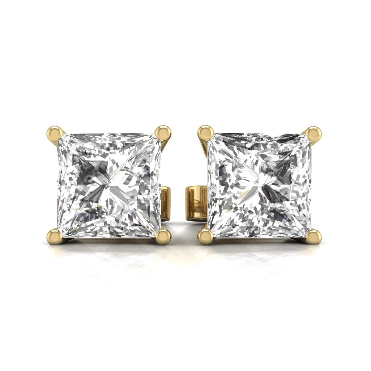 Princess Cut Lab Grown Diamond Solitaire Stud Earrings with Basket Setting Pushbacks lab-grown diamond ring IGI certified 14K gold