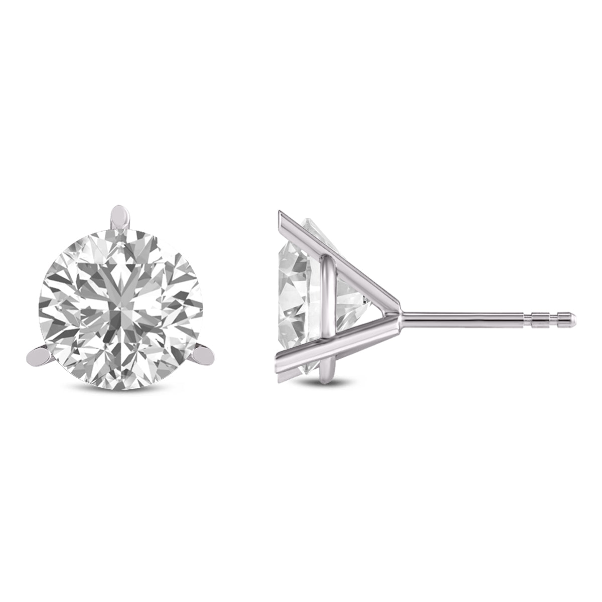 3 Prong Martini-Set Round Lab Grown Diamond Solitaire Stud Earrings with Pushback lab-grown diamond ring IGI certified 14K gold