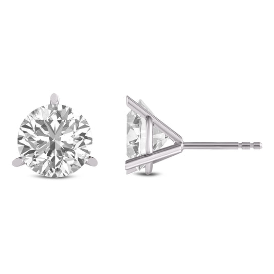 3 Prong Martini-Set Round Lab Grown Diamond Solitaire Stud Earrings with Pushback lab-grown diamond ring IGI certified 14K gold