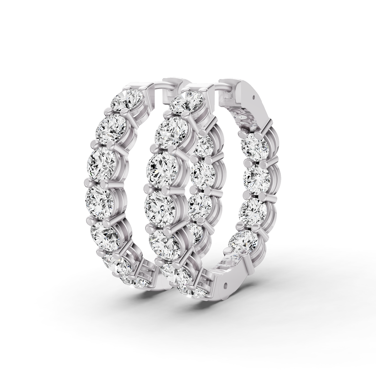 Lab Grown Diamond Round Shape In & Out Hoop Earrings