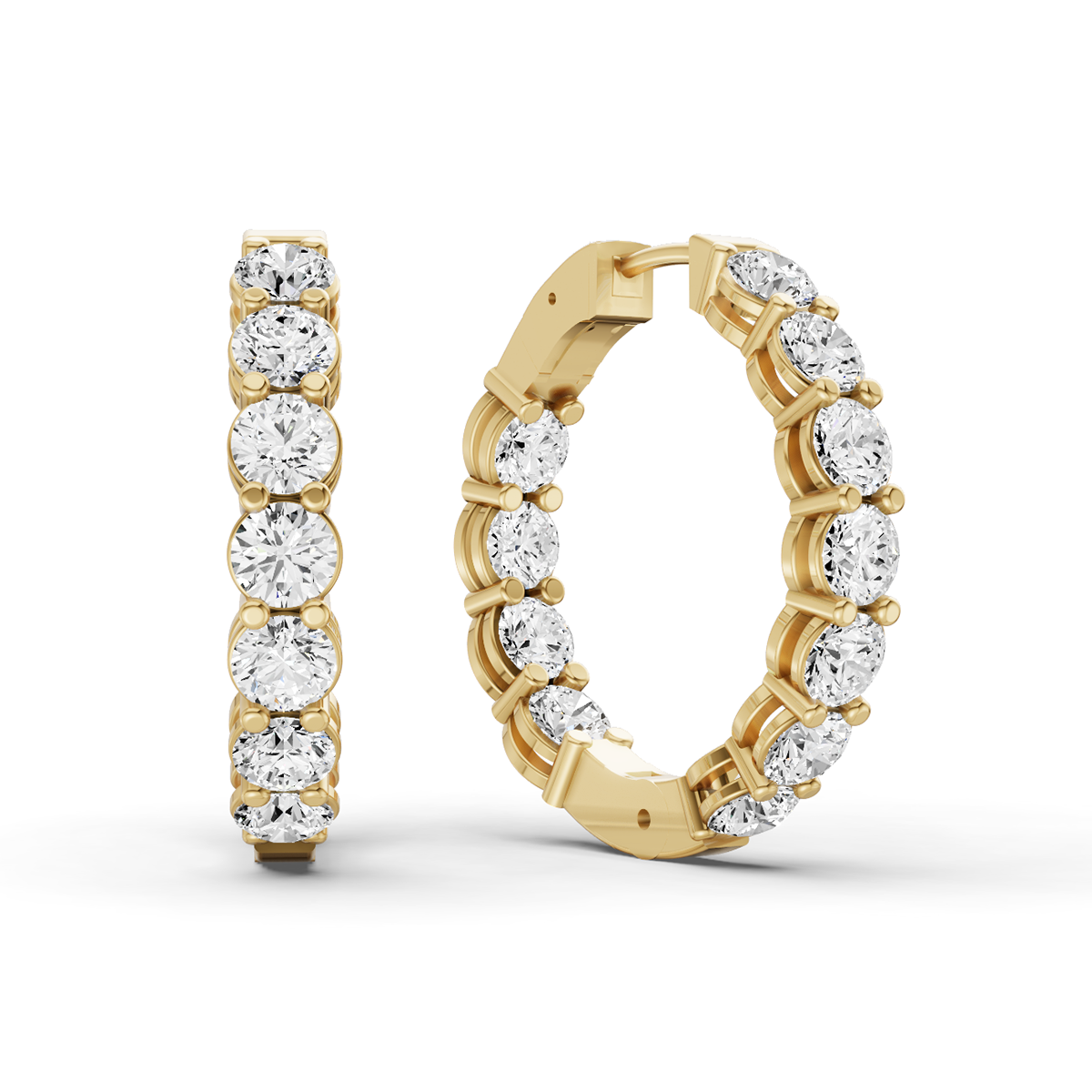 Lab Grown Diamond Round Shape In & Out Hoop Earrings