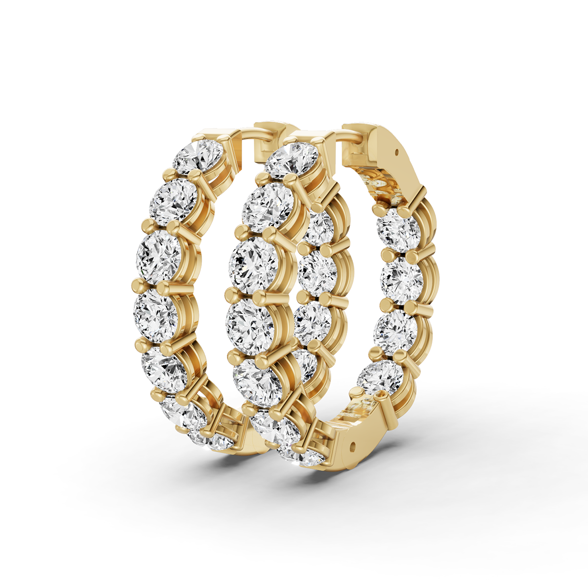 Lab Grown Diamond Round Shape In & Out Hoop Earrings