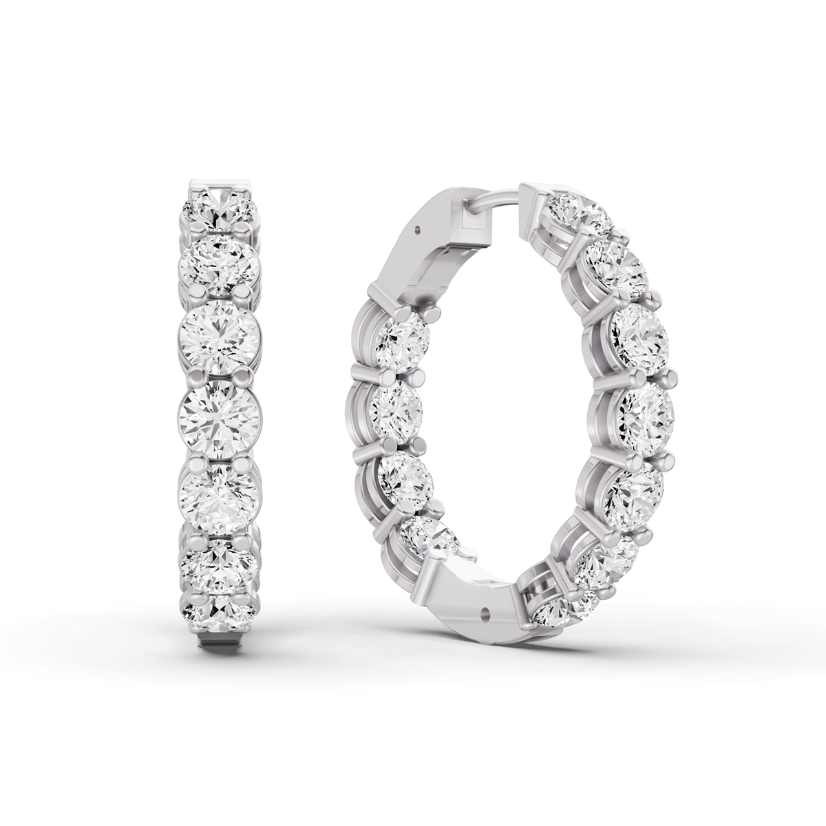 Lab Grown Diamond Round Shape In & Out Hoop Earrings