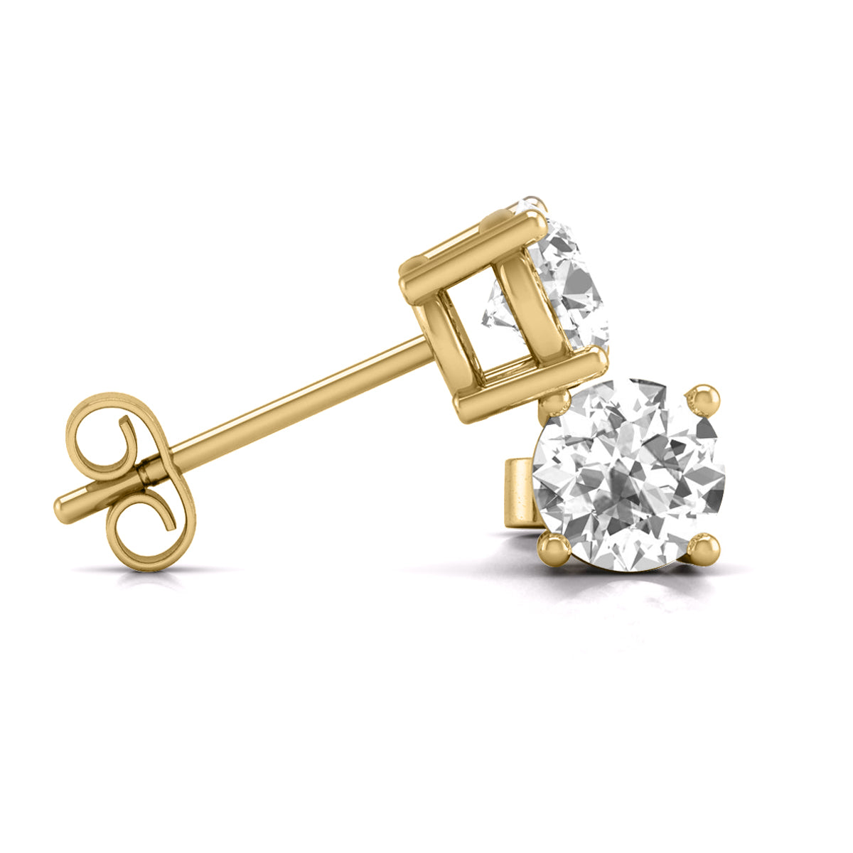 Princess Cut Lab Grown Diamond Solitaire Stud Earrings with Basket Setting Pushbacks lab-grown diamond ring IGI certified 14K gold