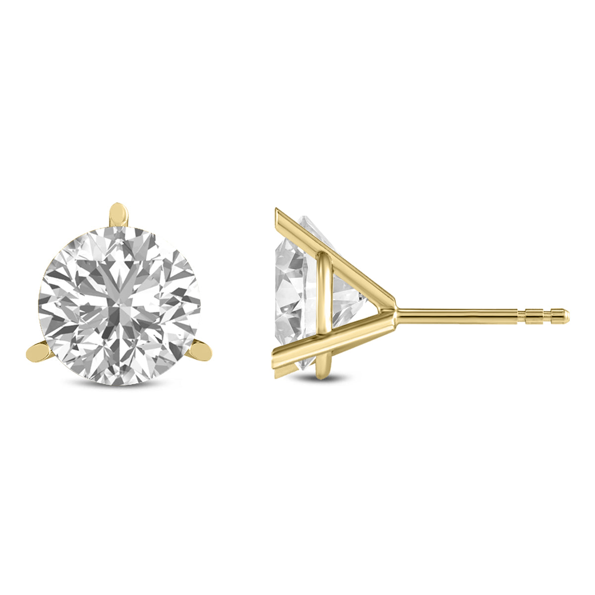 3 Prong Martini-Set Round Lab Grown Diamond Solitaire Stud Earrings with Pushback lab-grown diamond ring IGI certified 14K gold