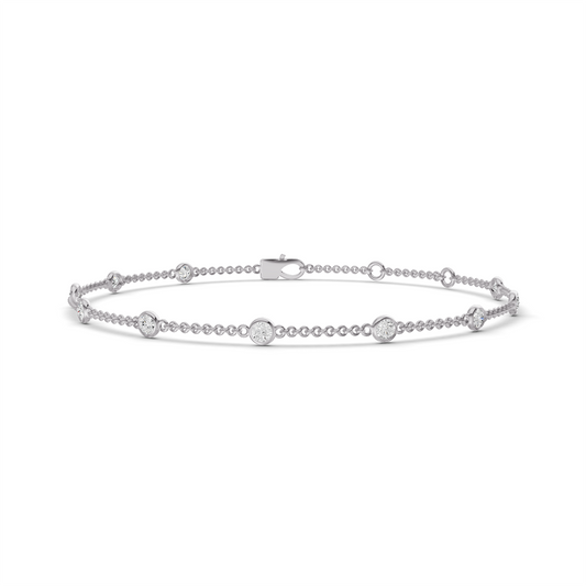 Round Diamond Station Bracelet in 14K White Gold