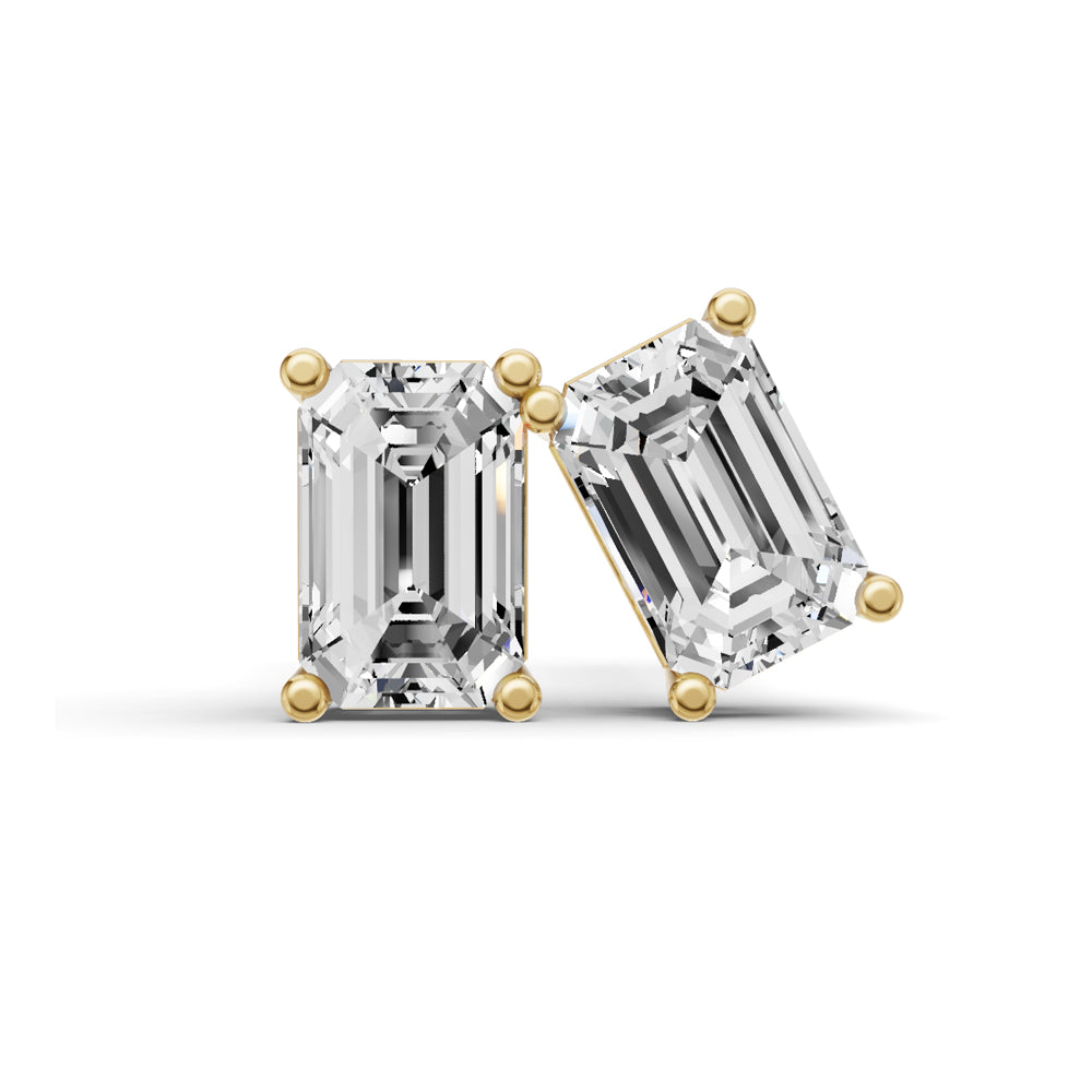 Lab Grown Emerald Shape Diamond Solitaire Earrings with Prong Setting lab-grown diamond ring IGI certified 14K gold