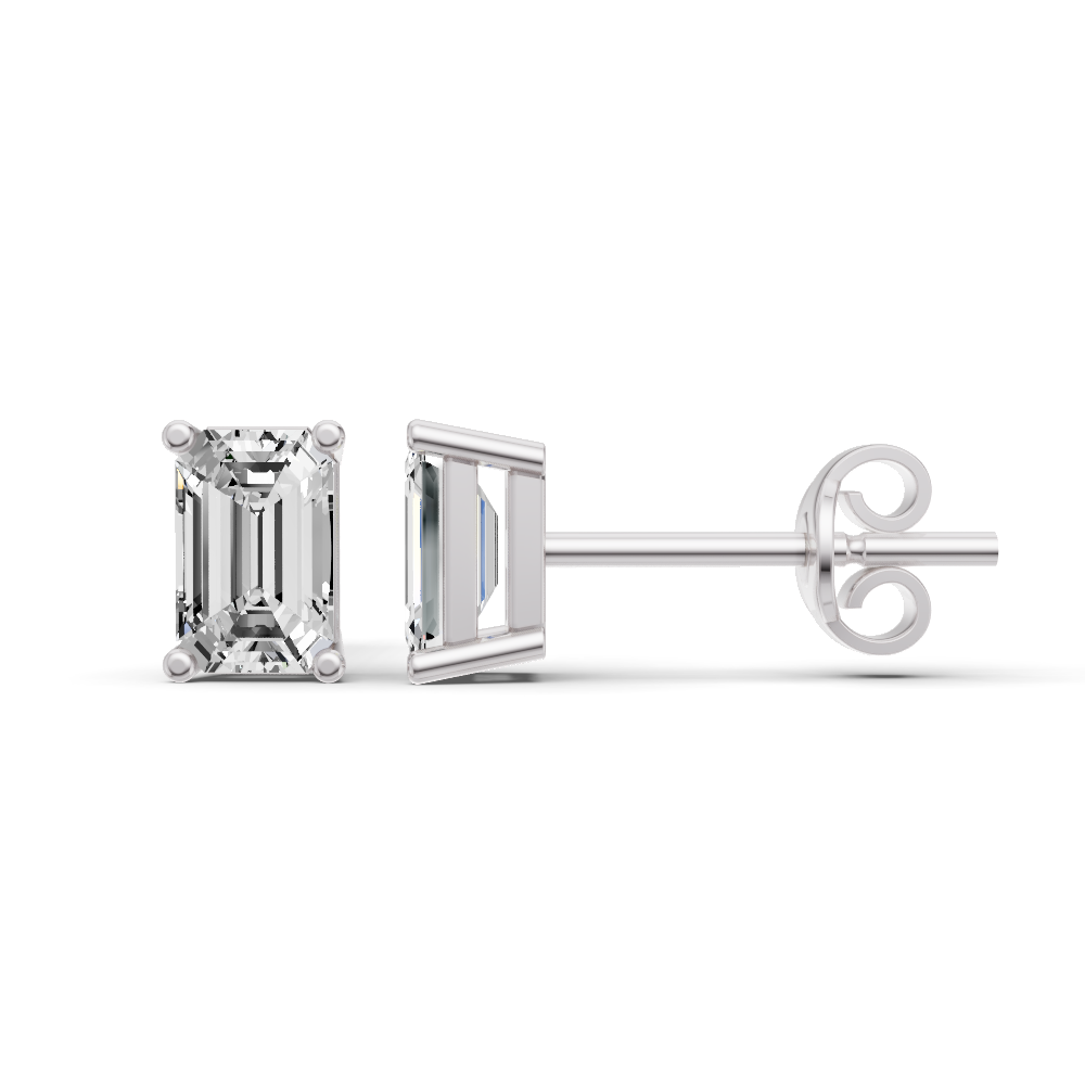 Lab Grown Emerald Shape Diamond Solitaire Earrings with Prong Setting lab-grown diamond ring IGI certified 14K gold