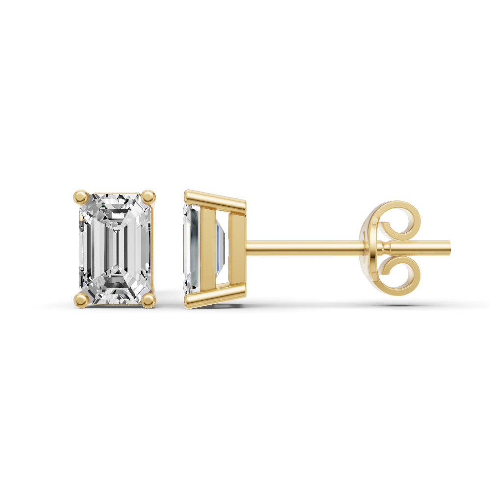 Lab Grown Emerald Shape Diamond Solitaire Earrings with Prong Setting lab-grown diamond ring IGI certified 14K gold