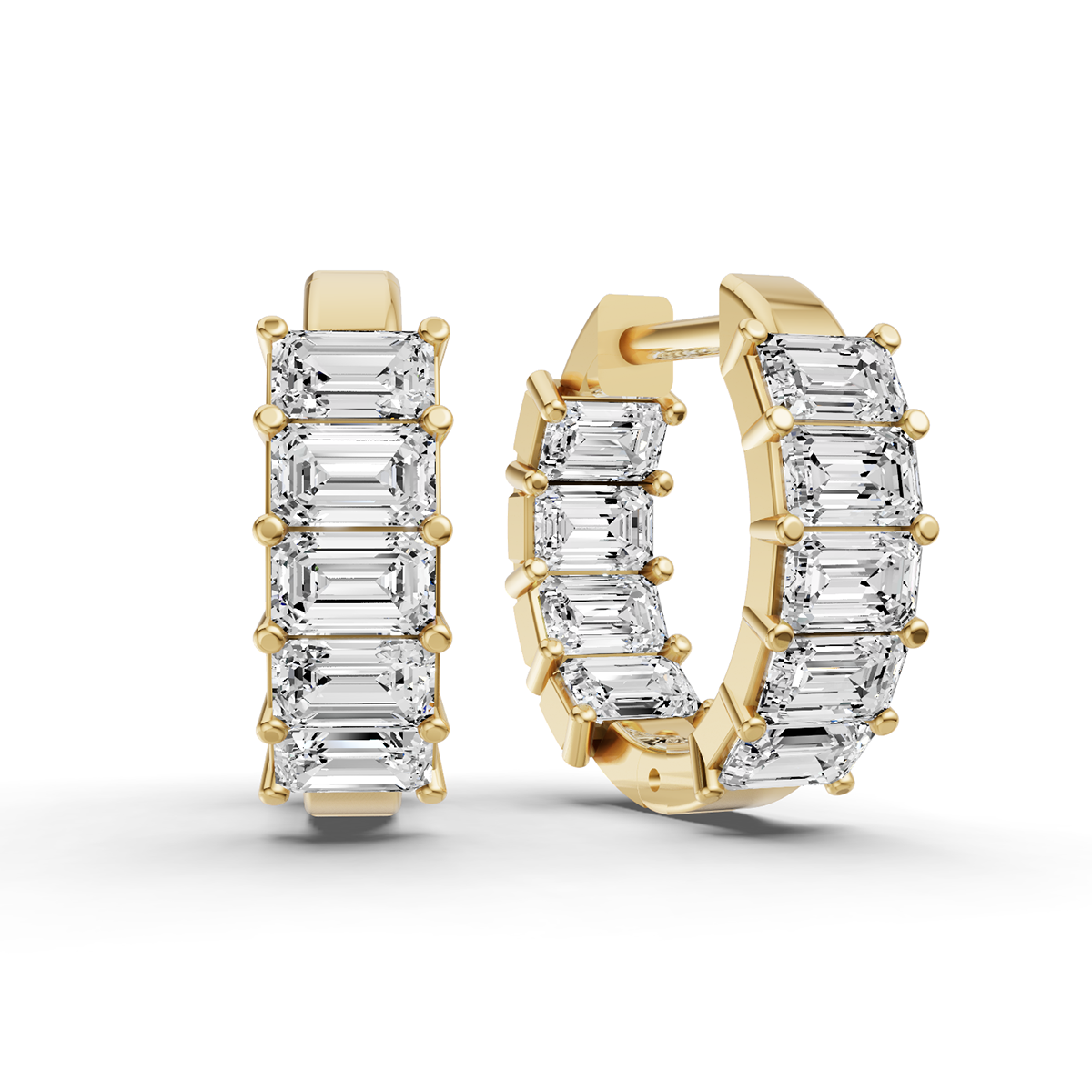 Lab Grown Emerald Diamond East-West Fancy Hoop Earrings lab-grown diamond ring IGI certified 14K gold