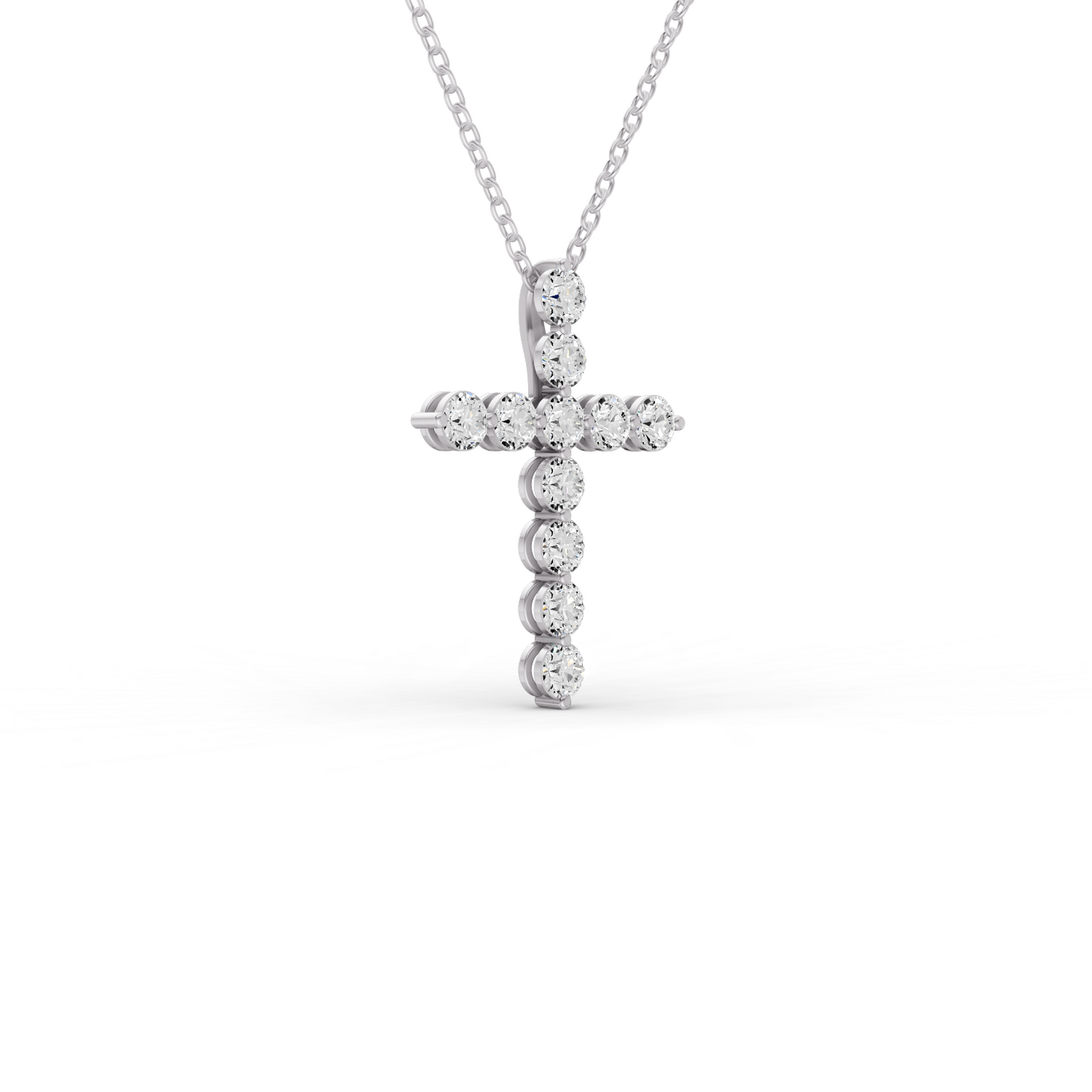 Round Lab Grown Diamond 11 Stone Shared Prong Cross Pendant lab-grown diamond necklace IGI certified 14K gold
