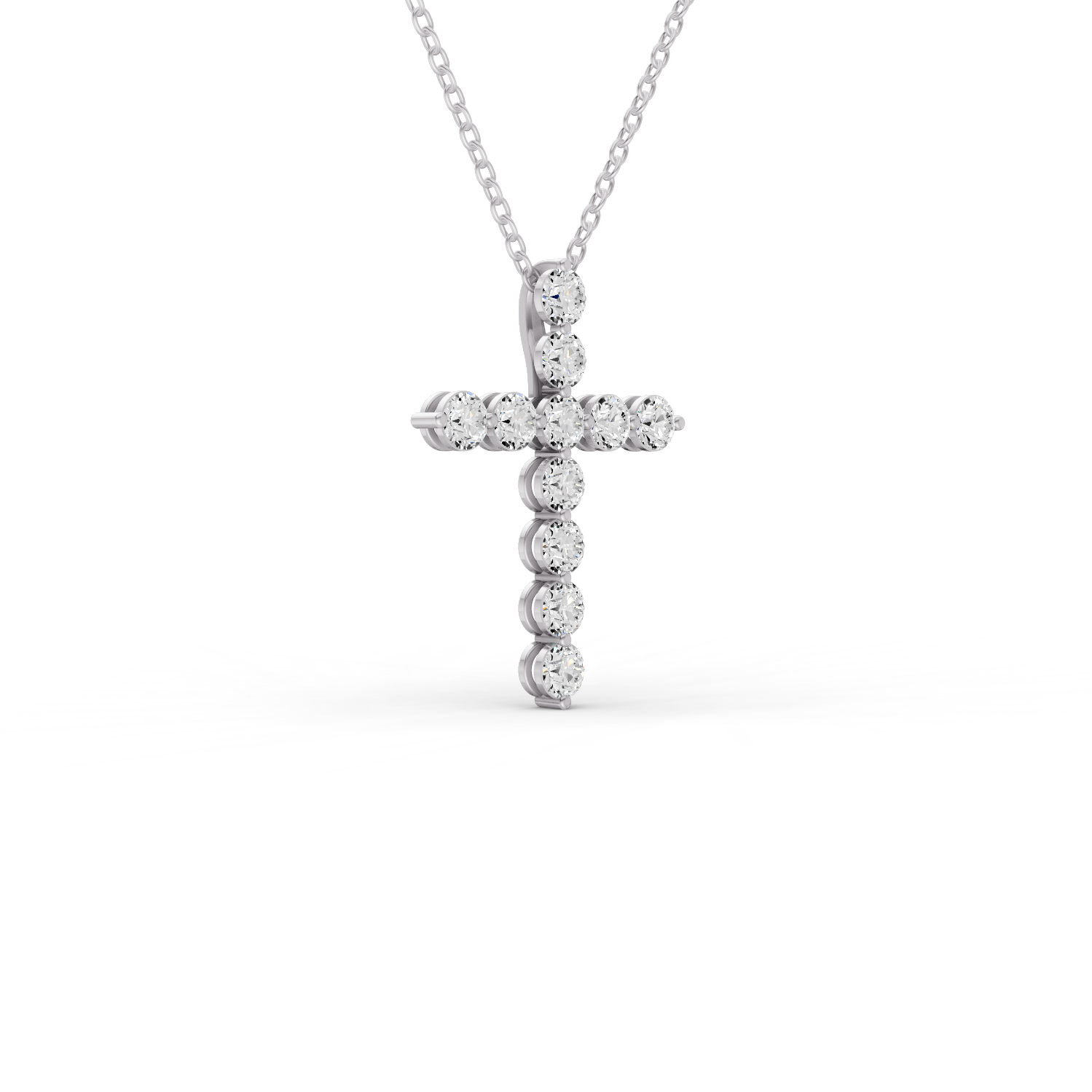 Round Lab Grown Diamond 11 Stone Shared Prong Cross Pendant lab-grown diamond necklace IGI certified 14K gold