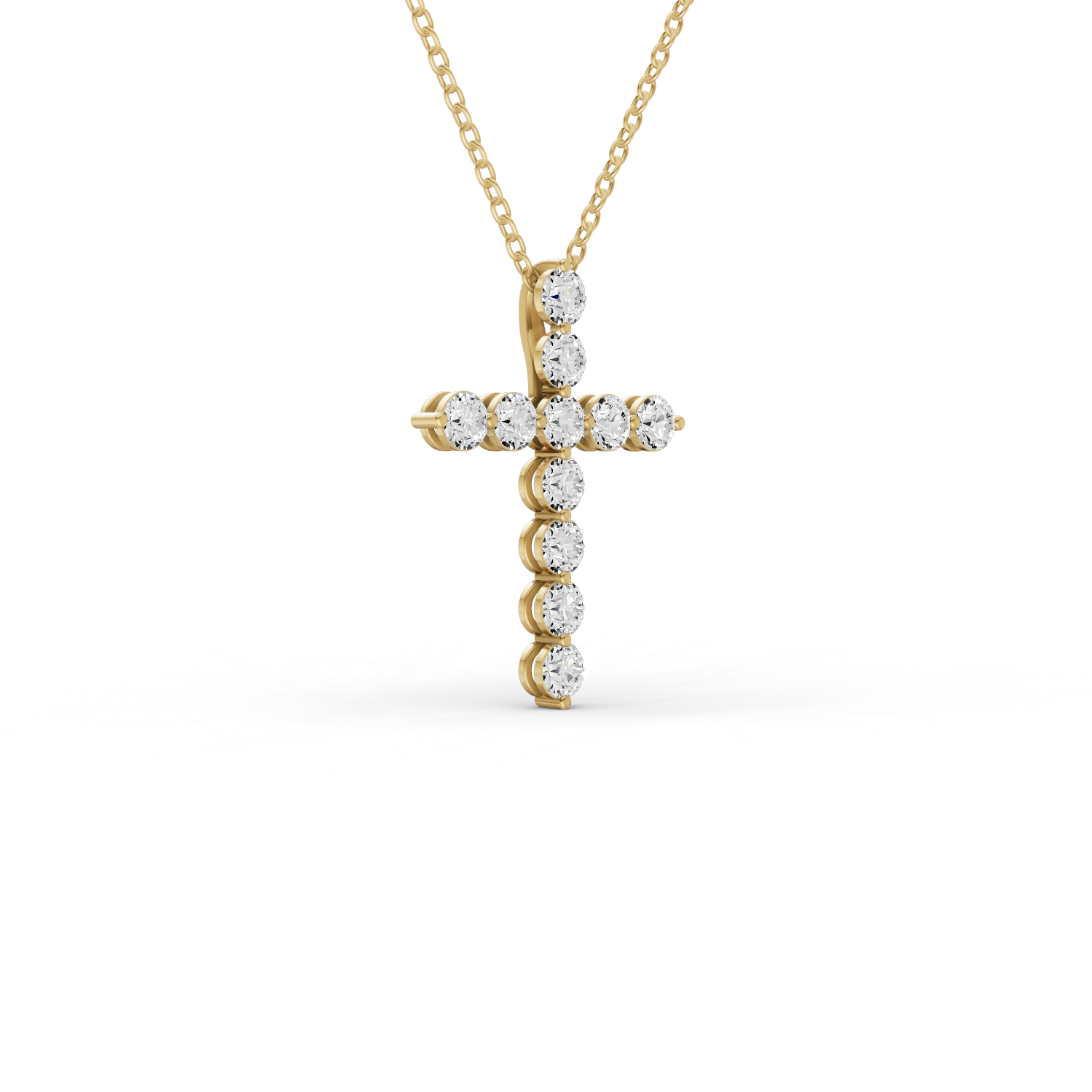 Round Lab Grown Diamond 11 Stone Shared Prong Cross Pendant lab-grown diamond necklace IGI certified 14K gold