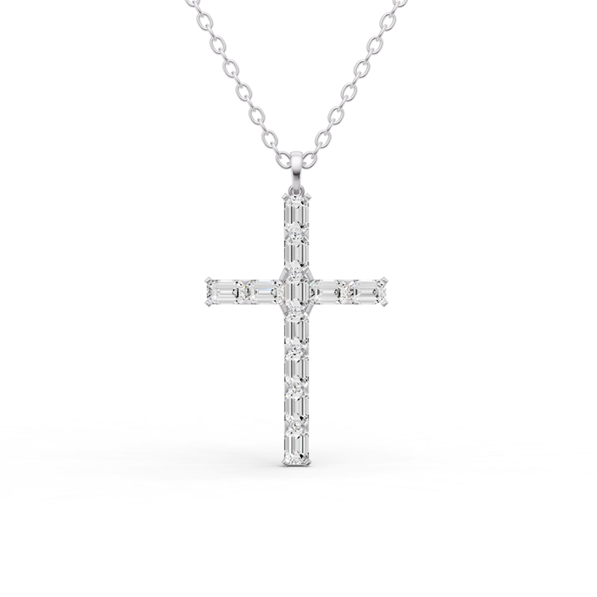 Emerald Cut Lab Grown Diamond Cross Pendant Prong Setting lab-grown diamond necklace IGI certified 14K gold