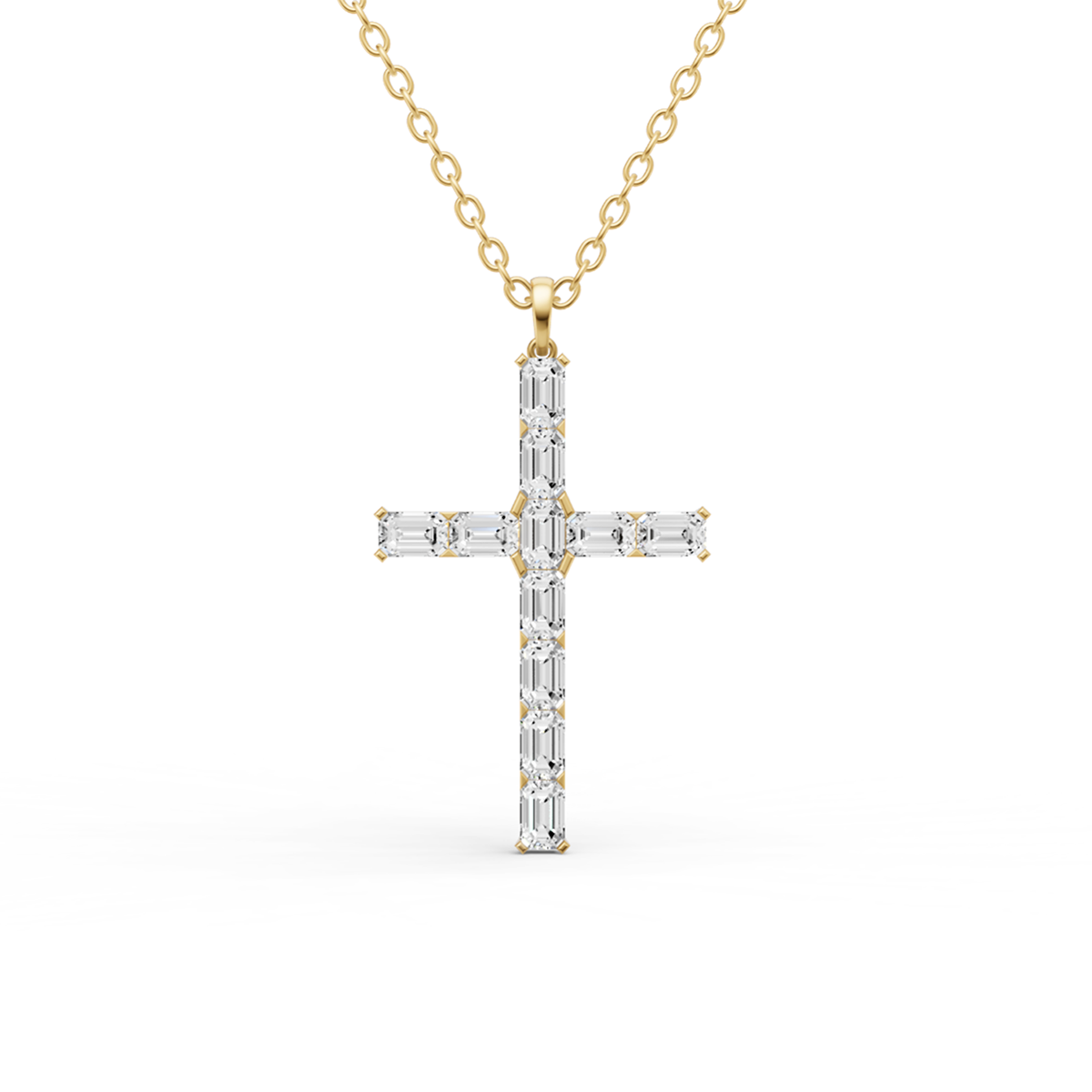 Emerald Cut Lab Grown Diamond Cross Pendant Prong Setting lab-grown diamond necklace IGI certified 14K gold