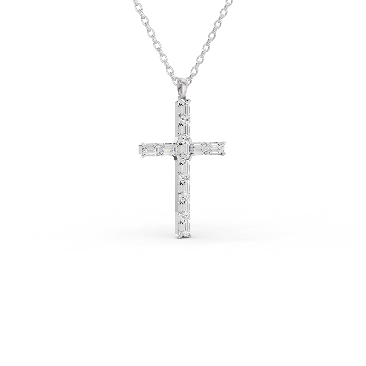 Emerald Cut Lab Grown Diamond Cross Pendant Prong Setting lab-grown diamond necklace IGI certified 14K gold