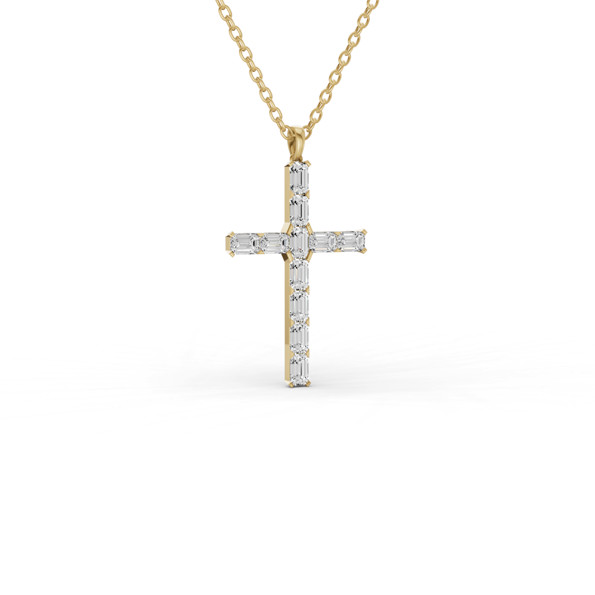 Emerald Cut Lab Grown Diamond Cross Pendant Prong Setting lab-grown diamond necklace IGI certified 14K gold